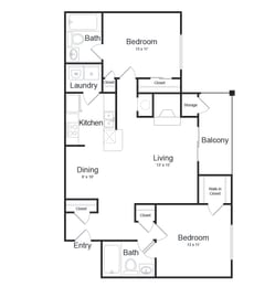 2 Bed 2 Bath Floor Plan at Elme Germantown, Germantown, 20876