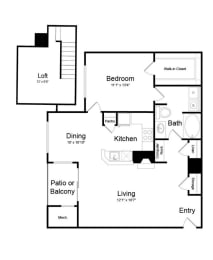 1 Bed | 1 Bath - A1D Floor Plan at Elme Dulles, Herndon, VA, 20171