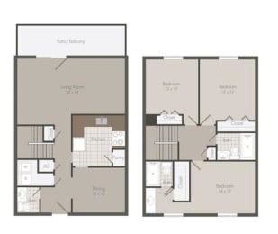 3 bed 2.5 bath floor plan at Elme Sandy Springs Apartments, Georgia, 30350