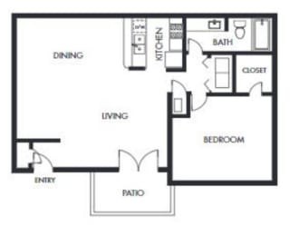 1 bed 1 bath floor plan C at Elme Marietta Apartments, Marietta, GA, 30067