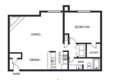 1 bed 1 bath floor plan D at Elme Marietta Apartments, Marietta, GA
