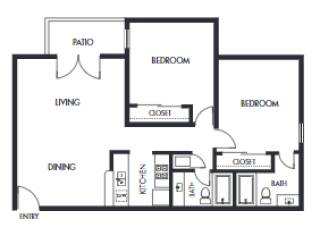 2 bed 2 bath floor plan at Elme Marietta Apartments, Marietta, GA, 30067