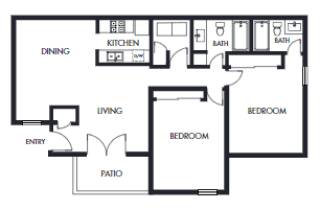 2 bed 2 bath floor plan A at Elme Marietta Apartments, Marietta, GA, 30067