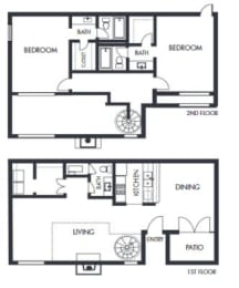 2 bed 2,5 bath floor plan A at Elme Marietta Apartments, Marietta, GA, 30067