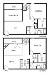 2 bed 2 bath floor plan F at Elme Marietta Apartments, Marietta, GA