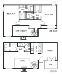 2 bed 2,5 bath floor plan at Elme Marietta Apartments, Marietta, GA, 30067