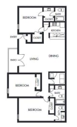 3 bed 2.5 bath floor plan at Elme Marietta Apartments, Marietta, GA