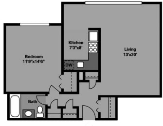 1 Bed | 1 Bath - A1D Floor Plan at 3801 Connecticut Avenue, Washington, DC, 20008