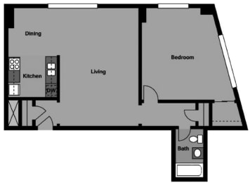 1 Bed | 1 Bath - A1E Floor Plan at 3801 Connecticut Avenue, Washington, DC