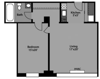 1 Bed / 1 Bath - A1C Floor Plan at The Kenmore, Washington, 20015