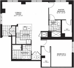 2 bedroom 2 bathroom Floor plan at Yale West, Washington, 20001