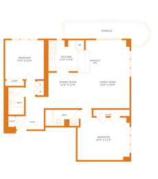1217 Sq. Ft. Unit - 2 Bedroom Floor Plan at The Paramount, Arlington, 22202