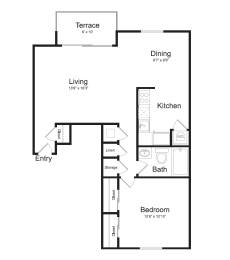 1 bedroom apartment floorplan with terraceat Watkins Mill.