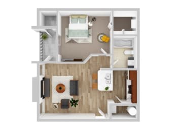 a1 floor plan  1 bedroom with 1 bath  129  at Elme Druid Hills, Atlanta, GA, 30329