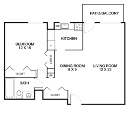 1 bed 1bath floor plan C at Riverside Apartments, Alexandria, VA