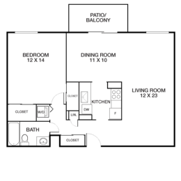 1 bed 1bath floor plan A at Riverside Apartments, Virginia, 22303