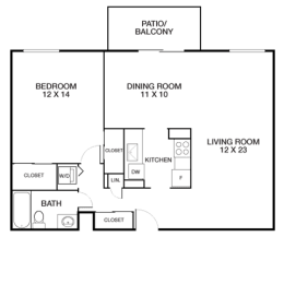1 bed 1bath floor plan Bat Riverside Apartments, Alexandria, VA, 22303