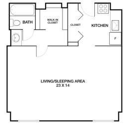 Studio 1 bath floor plan A at Riverside Apartments, Alexandria, VA, 22303