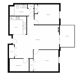 A black and white floor plan of a house with labeled rooms.