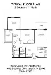 A black and white image of a floor plan for a 2 bedroom apartment.
