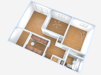 an illustration of a 1 bedroom floor plan with a bathroom