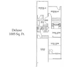 A floor plan of a Deluxe 1005 Sq. Ft. property.