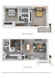 A diagram of a house showing the layout of the first and second floors.