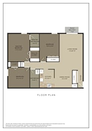 A floor plan of a house with a living room, dining room, kitchen, two bedrooms, a master bathroom, and a walk-in closet.