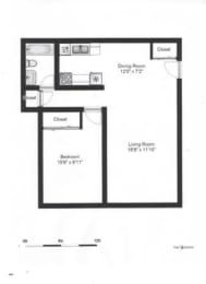  Floor Plan 1 Bed 1 Bath