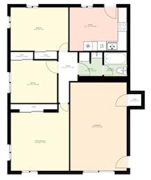A floor plan of a house with labeled rooms and dimensions.