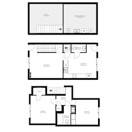 A set of three black and white floor plans for a house.