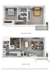 A diagram shows the layout of a house with a balcony, main floor, and second floor.