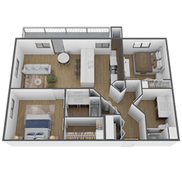 a 3d floor plan of a home with a bedroom and a living room