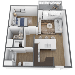 a 3d floor plan of a home with a bedroom and a bathroom