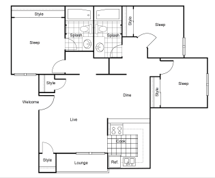 Floor Plan Everest 3 Bedroom 2 Bath at Sixteen60 Apartment Homes, California, 92407