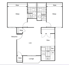 Floor Plan Sierra 2 Bedroom 2 Bath at Sixteen60 Apartment Homes, San Bernardino, CA, 92407