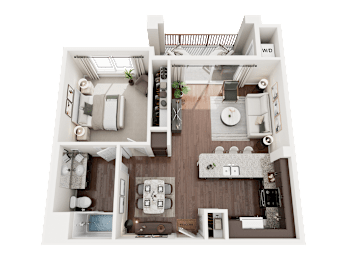 3D Rendered Floor Plan of Turtle Creek 1 Bedroom 1 Bathroom Apartment home