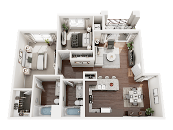 3D Rendered Floor Plan of Turtle Creek 2 Bedroom 2 Bathroom Apartment Home