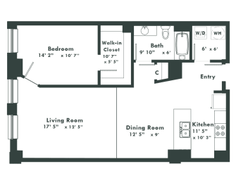 a floor plan of a home with a large living room and a dining room