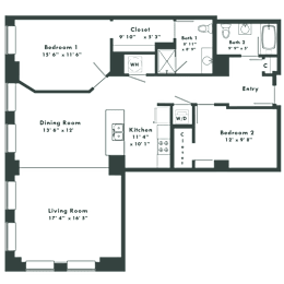 a floor plan of a home with a large living room and a dining room