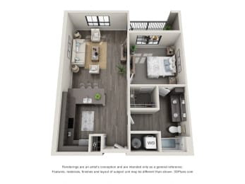 1 bed 1 bath floor plan E at 5300 Centre, St. Peters