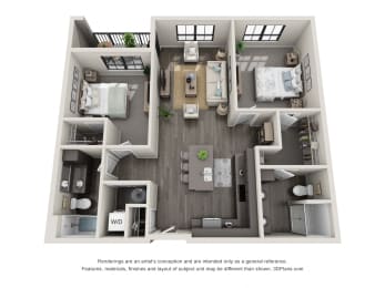 2 bed 2 bath floor plan Aat 5300 Centre, Missouri