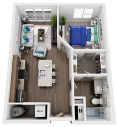 1 bed 1 bath floor plan G at The Villages of Twin Oaks, Missouri