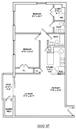 A floor plan of a 1000 square feet home.