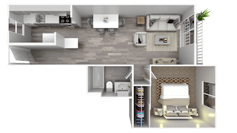 1 bedroom 1 bath floorplan at River Lofts Apartments, Tualatin