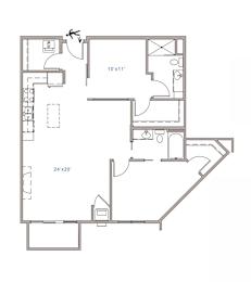 A floor plan of a room with dimensions 24x20 feet.