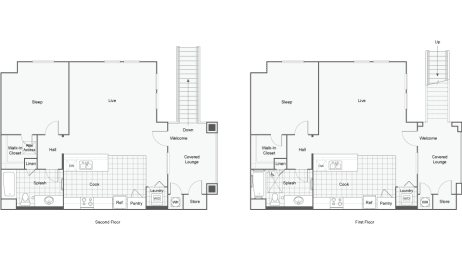 floor plans of the first and second floors  at Arrive at Rancho Belago, Moreno Valley