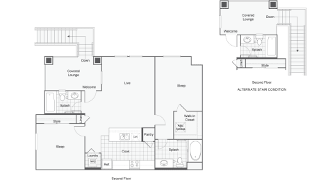 floor plan of the first floor at Arrive at Rancho Belago, Moreno Valley, California
