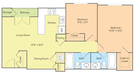 2 bedroom 2 bath floor plan  at Briarwood Apartments, Dumfries, 22026