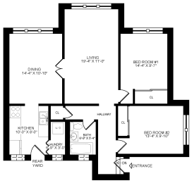 a floor plan of a house showing the living room and the bedrooms